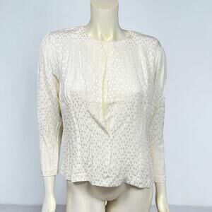 Classic Directions Petite Vintage White Silk Textured Blouse Top Size 8P USA